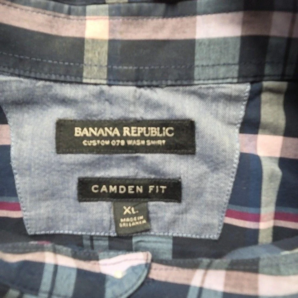 Banana Republic Shirt Mens XL Blue Plaid Long Sleeve Camden Fit Slim Button-Up